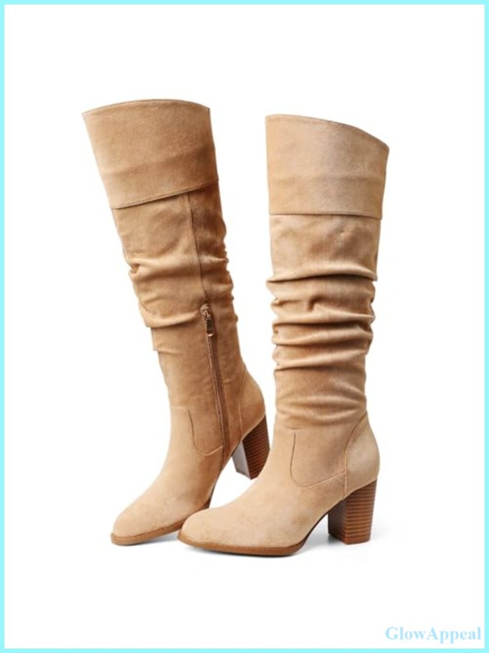 Suede Slouch Knee High Boots Chunky Heel Tall Fall Boot